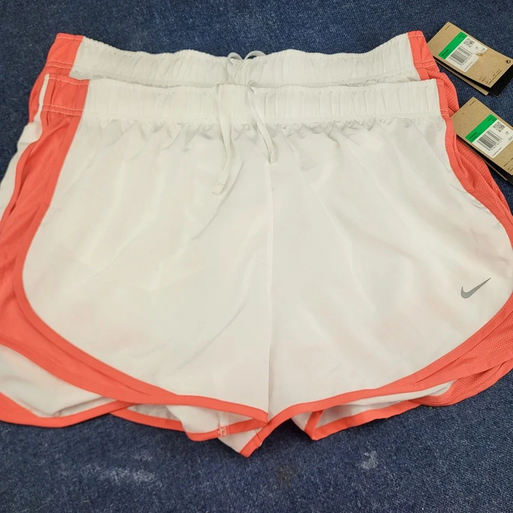 Nike Tempo Dri-FIT Womens XL 2 Pack White Bright Coral 3 Inch Running Shorts